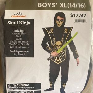Skull Ninja Kids Costume - Black and Gold X-Large 14/16